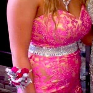 Hot pink - nude bridesmaid dress with rhinestones